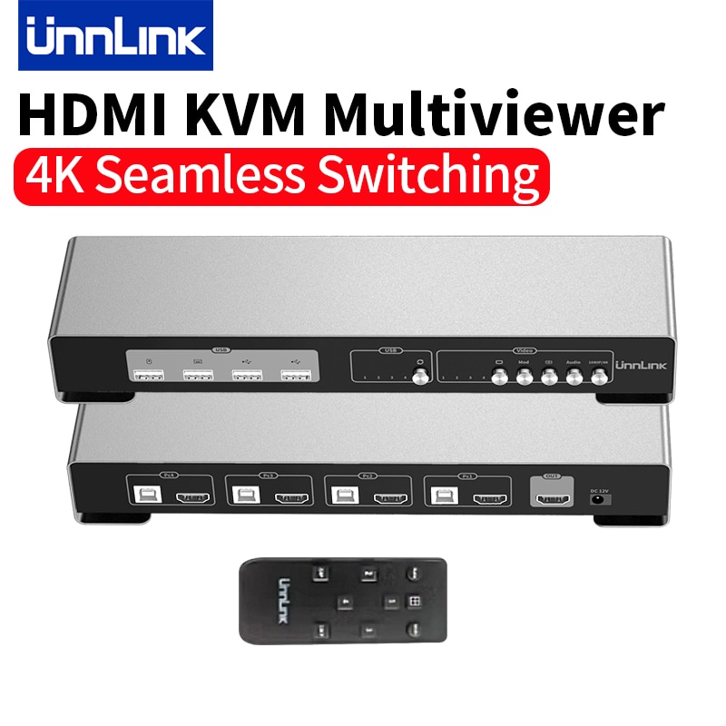 Unnlink 4K HDMI KVM Ƽ ɸ ġ,  Ű, 4x1  ũ, ǽð Ƽ , ī޶ PC-TV